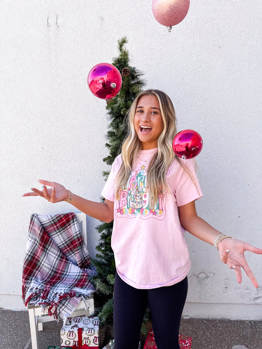 Pink Merry and Bright Tee