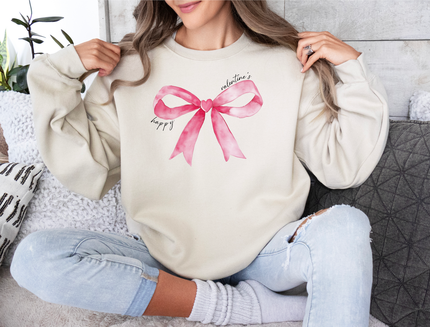 Happy Valentines Bow Crewneck Sweatshirt