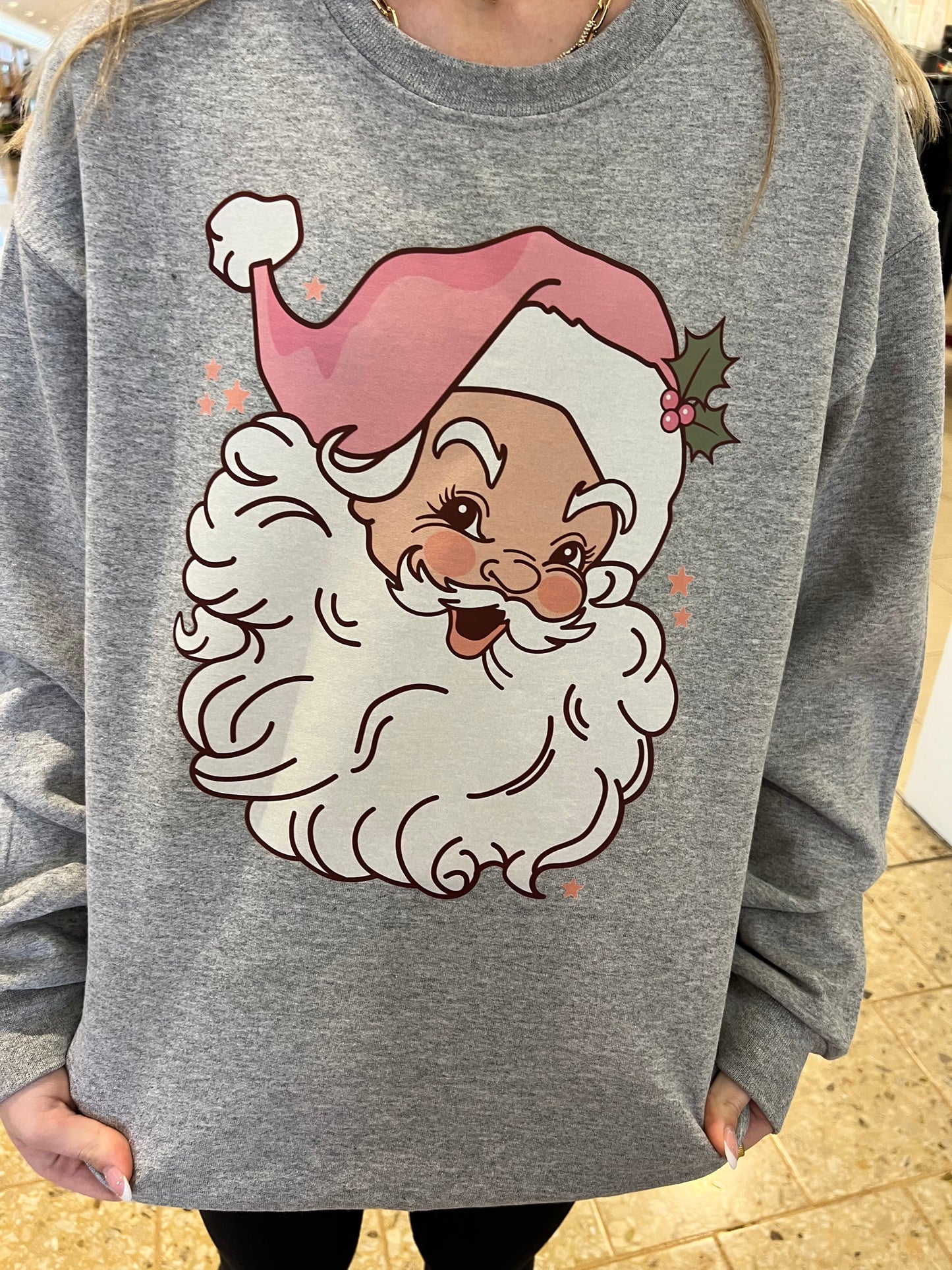 Classic Pink Santa Christmas Crewneck Sweatshirt
