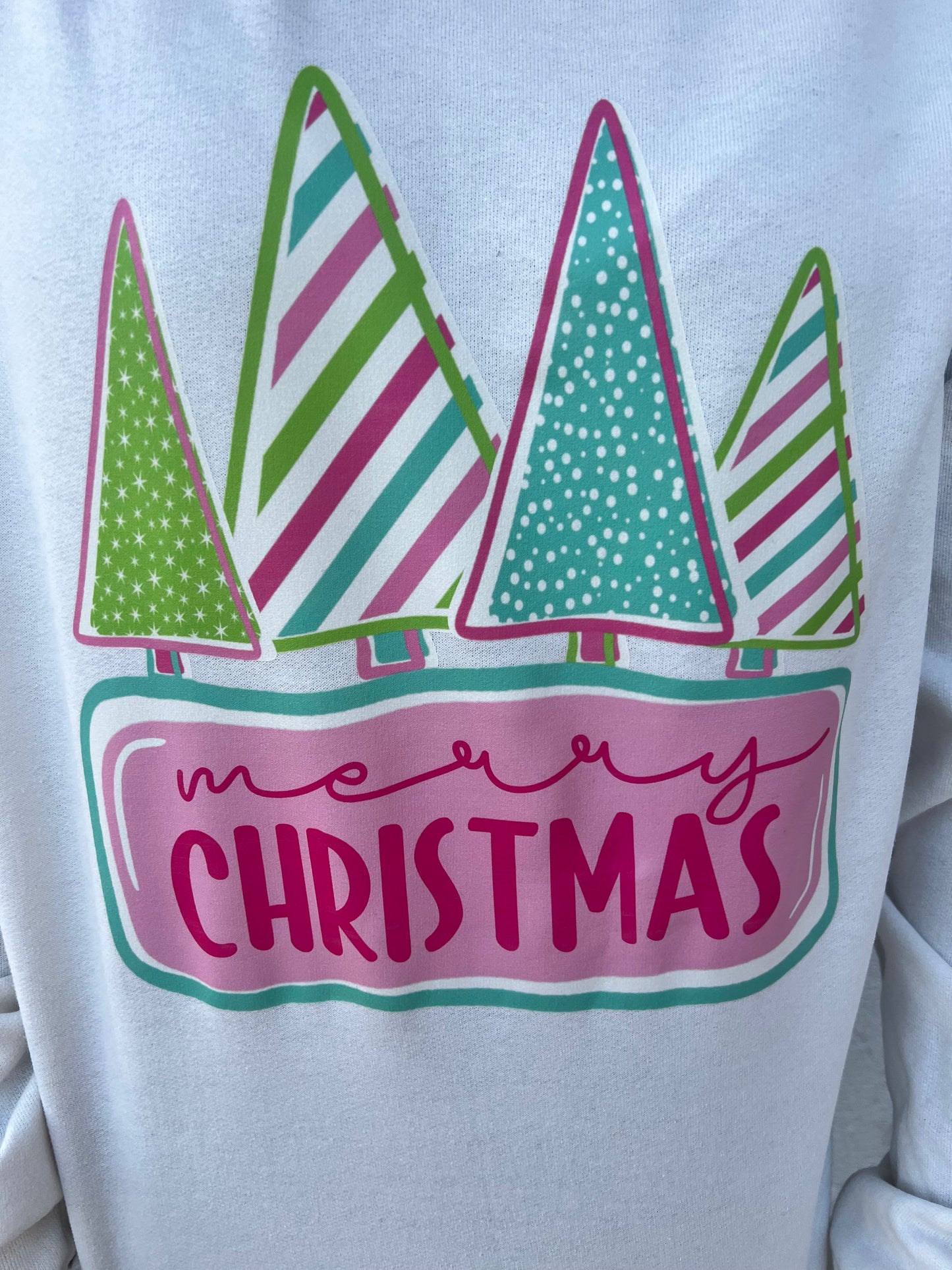 Merry Christmas Pink and Green Crewneck Sweatshirt