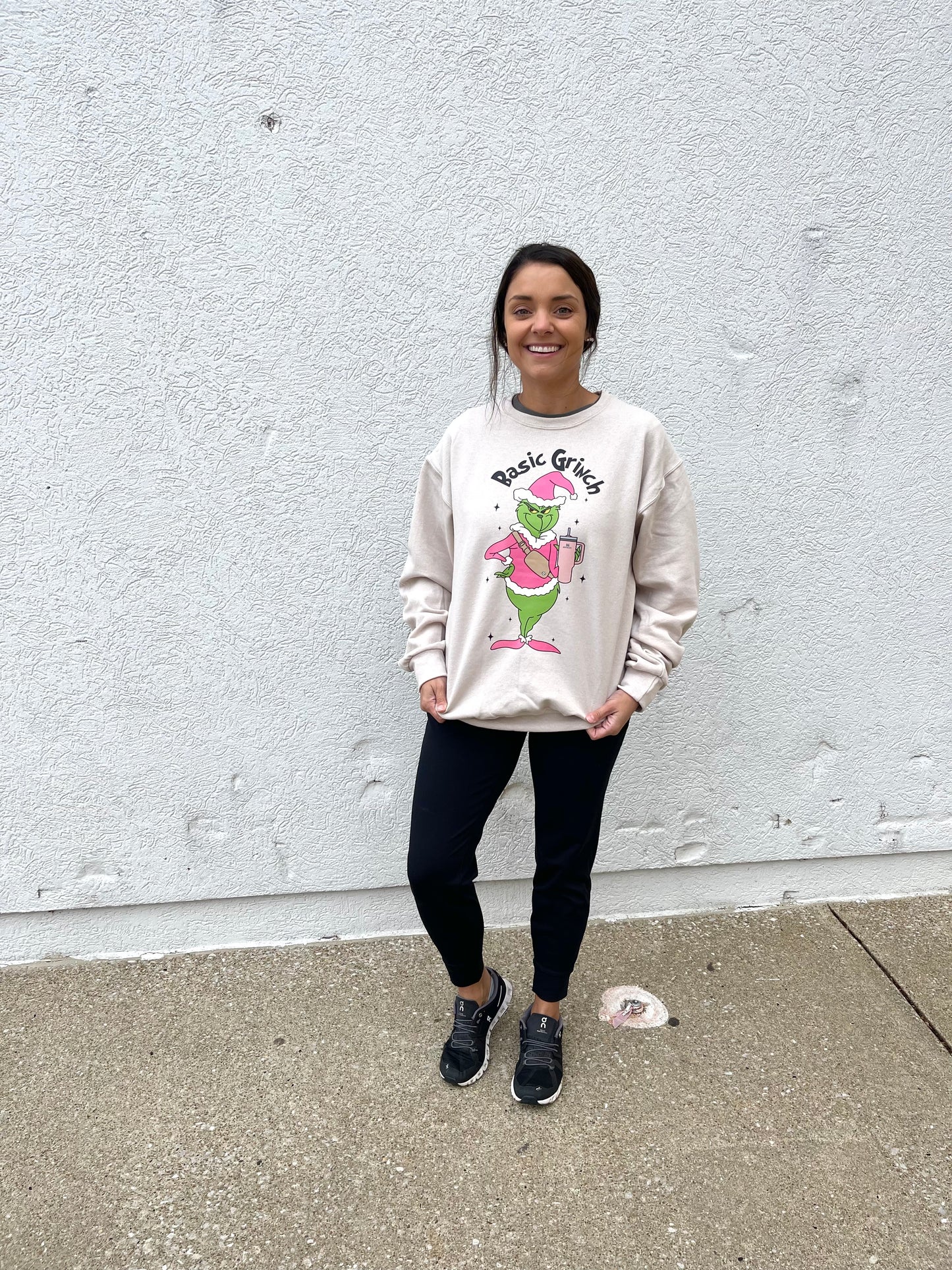 Basic Grinch Christmas Tan Crewneck Sweatshirt