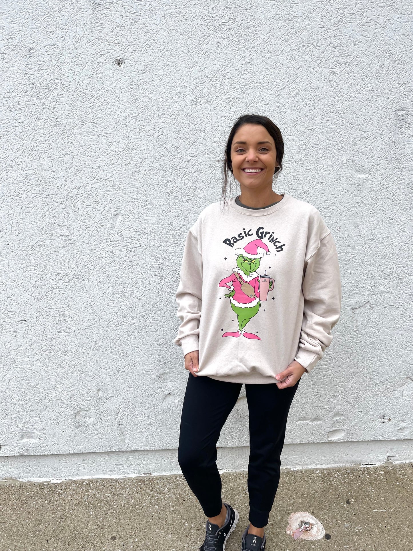 Basic Grinch Christmas Tan Crewneck Sweatshirt