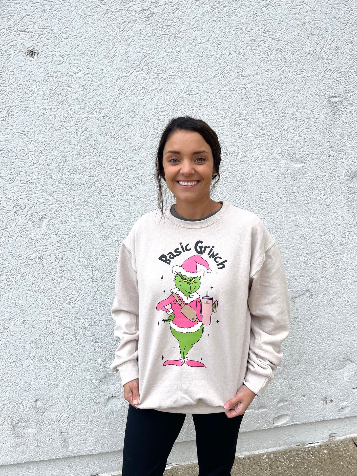 Basic Grinch Christmas Tan Crewneck Sweatshirt
