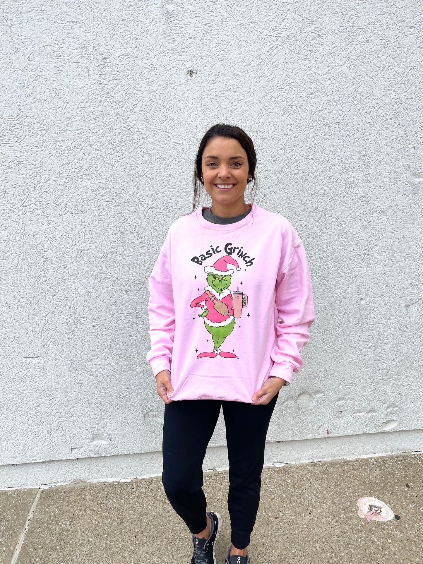 Basic Grinch Christmas Pink Crewneck Sweatshirt