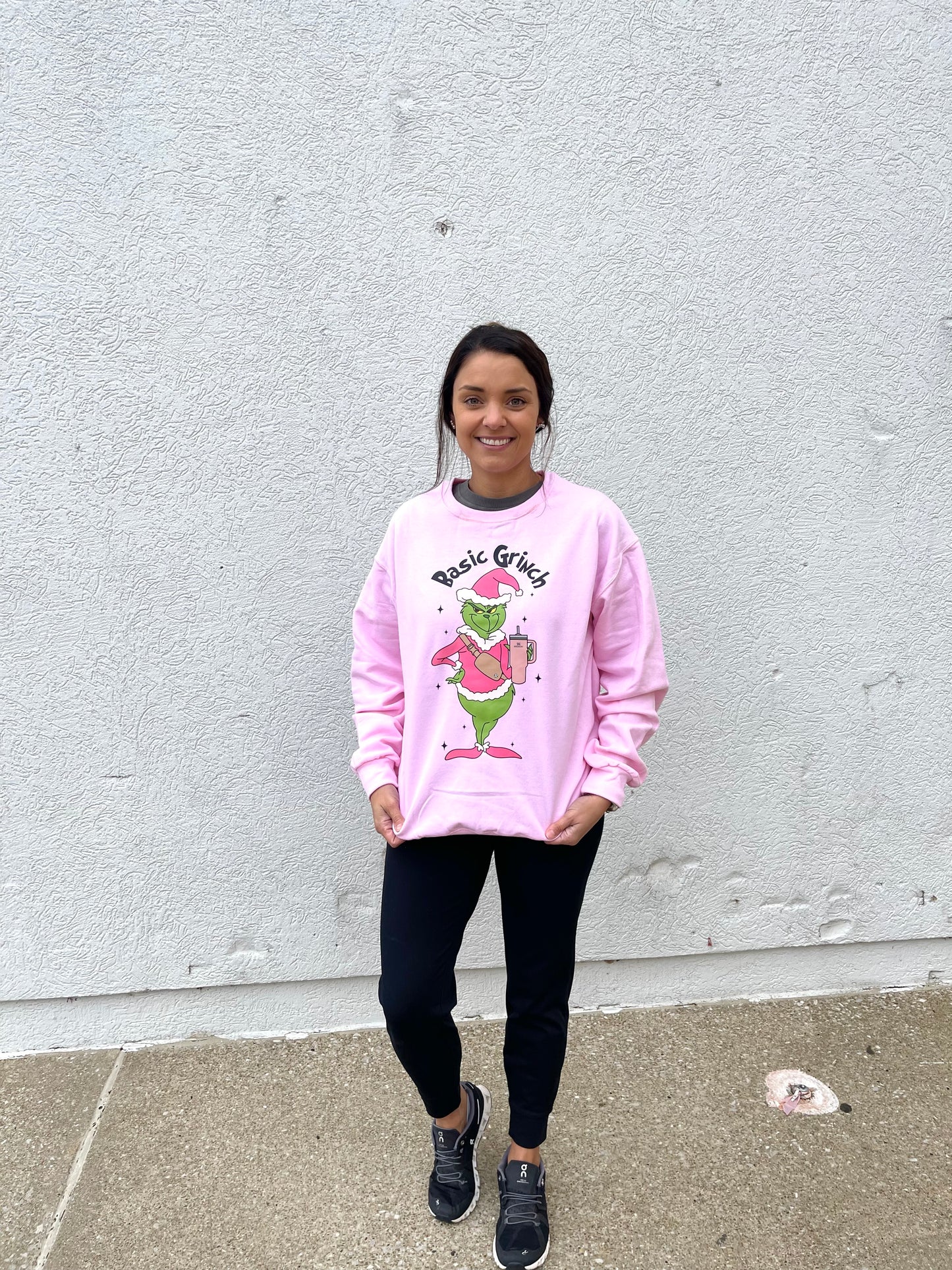 Basic Grinch Christmas Pink Crewneck Sweatshirt