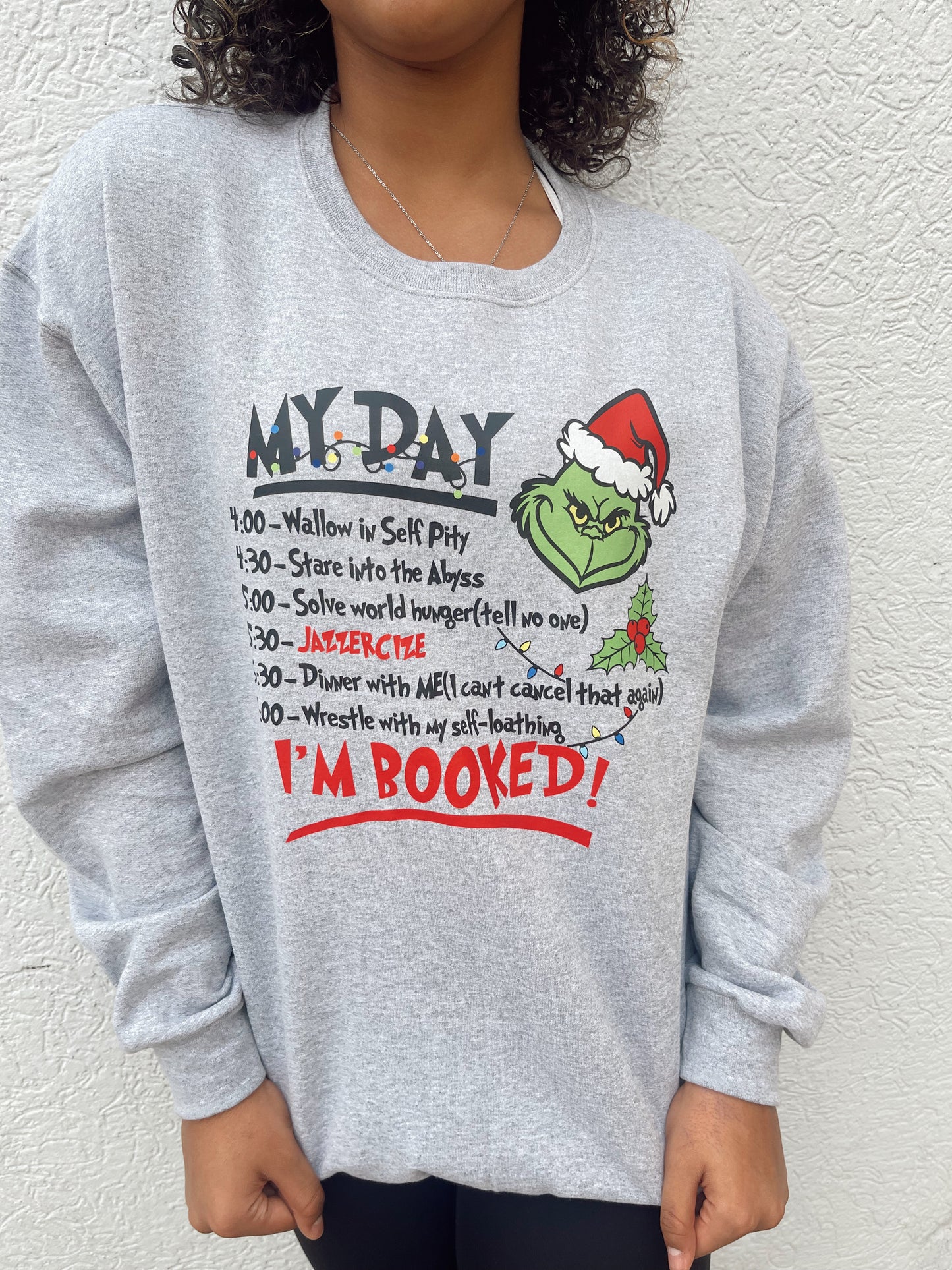 5 O'clock Jazzercize Schedule Grinch Christmas Crewneck Sweatshirt