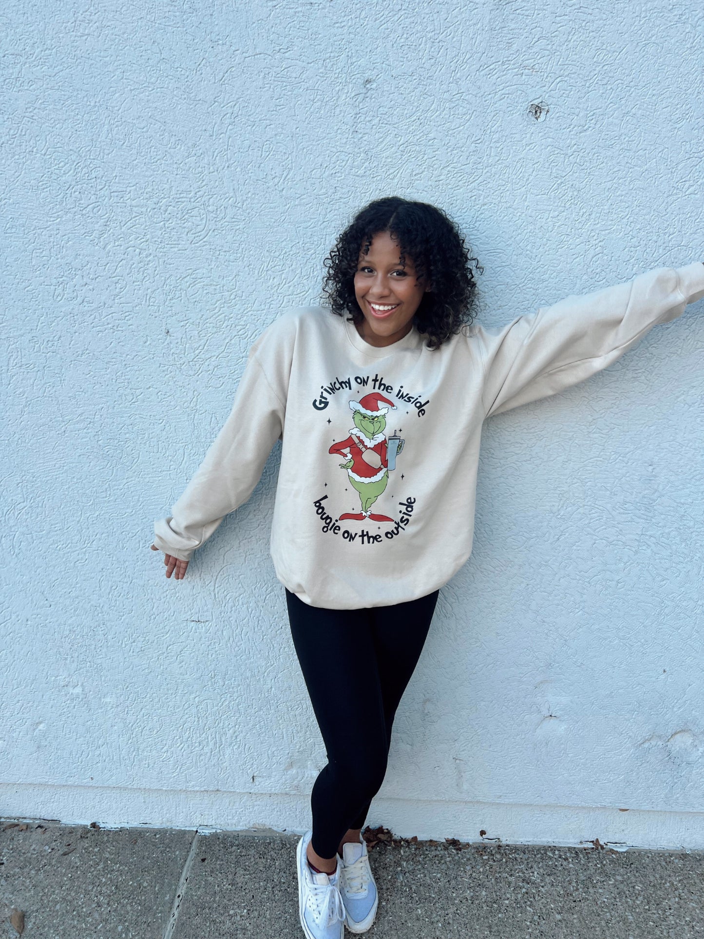Grinchy on the inside Boujie on the Outside Christmas Crewneck Sweatshirt