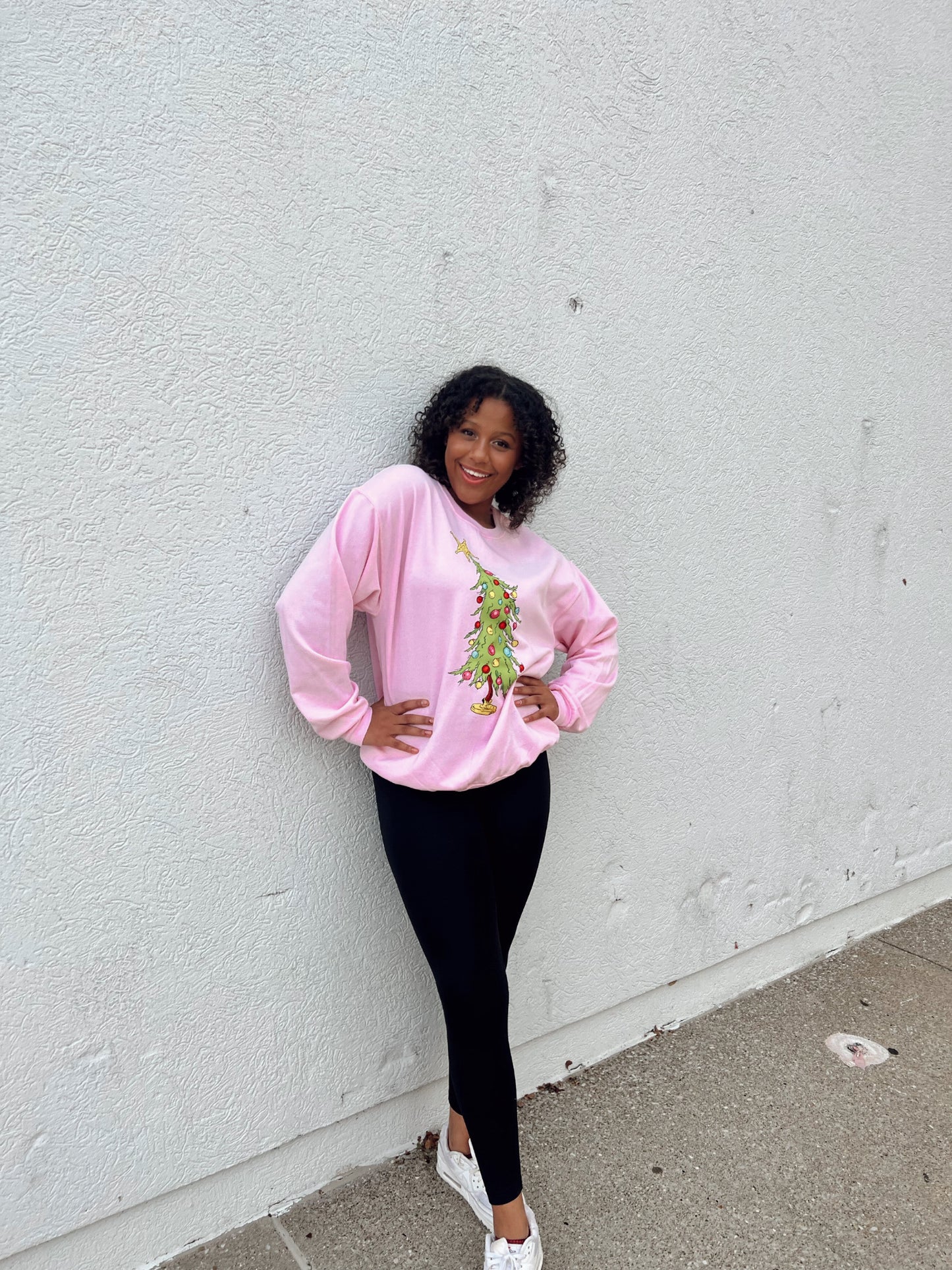 Pink Grinchy Christmas Tree Crewneck Sweatshirt