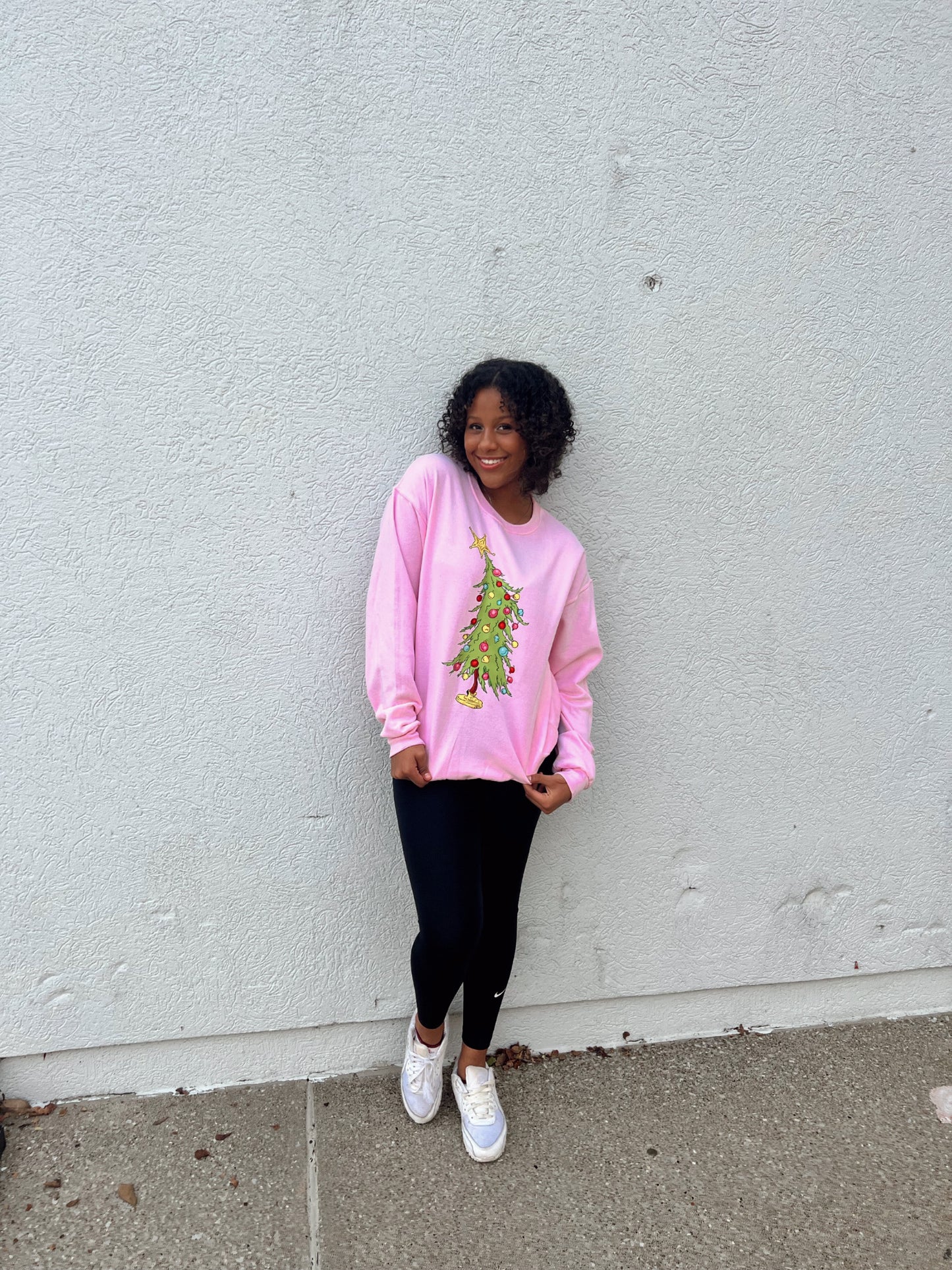 Pink Grinchy Christmas Tree Crewneck Sweatshirt