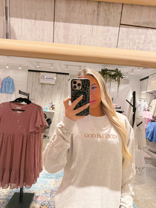 God Is Good Embroidered Crewneck Sweatshirt