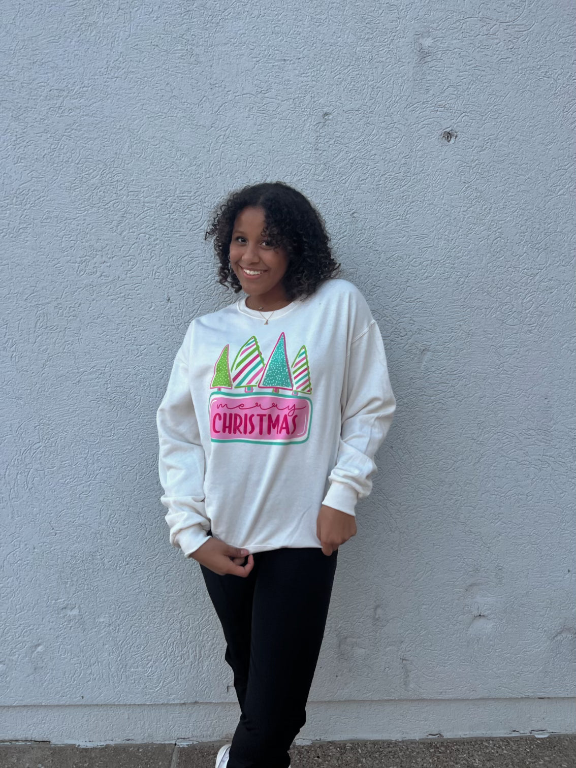 Merry Christmas Pink and Green Crewneck Sweatshirt