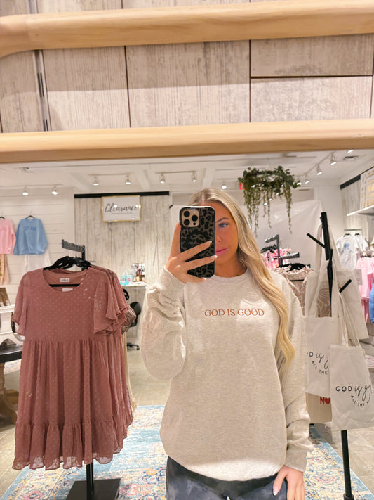 God Is Good Embroidered Crewneck Sweatshirt