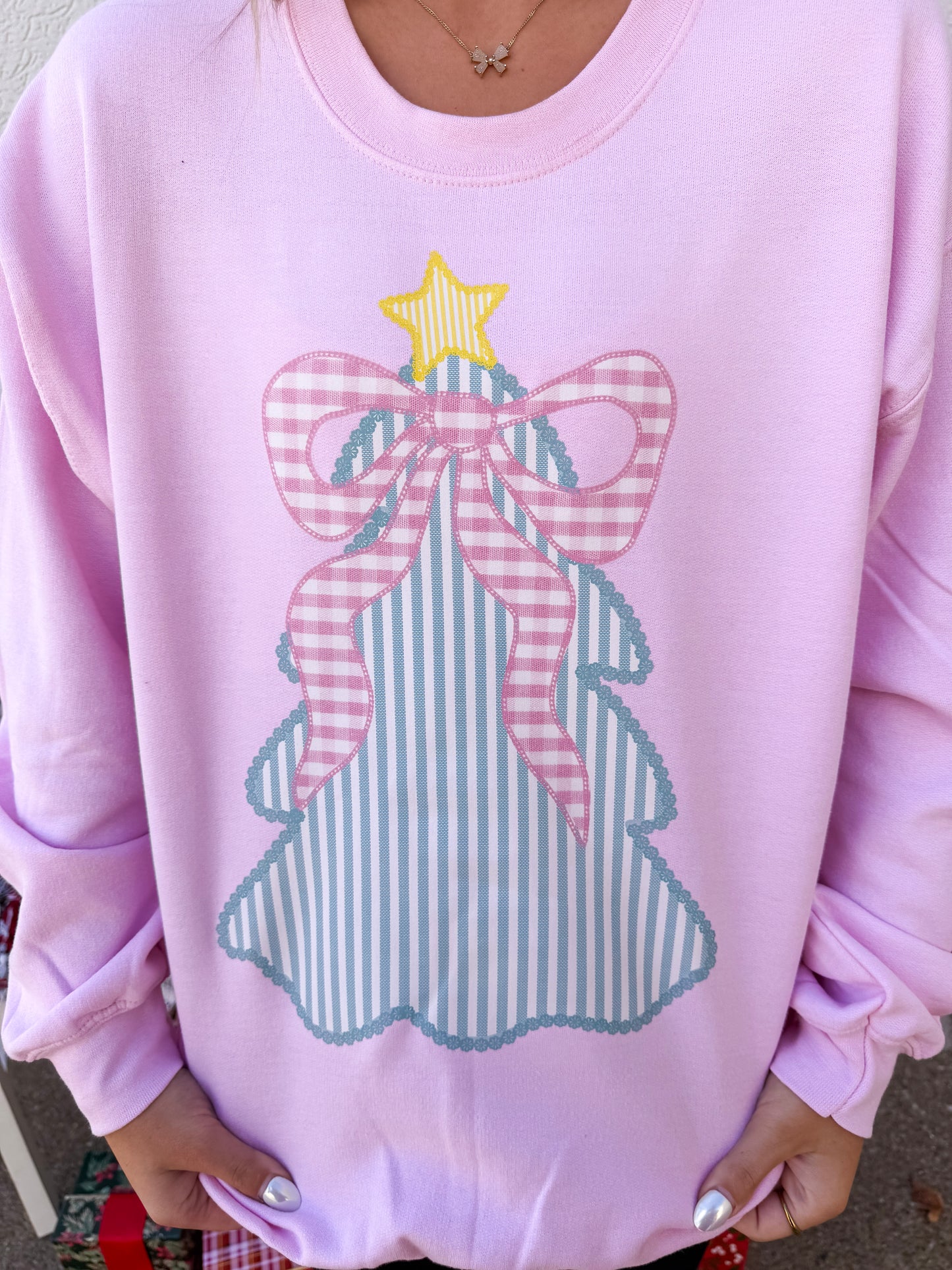 Pink Bow Tree Crewneck