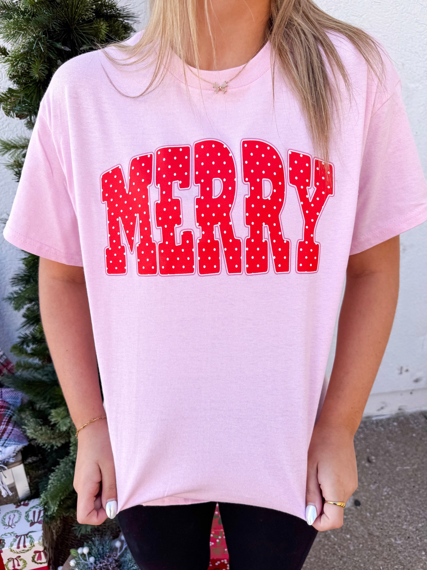Pink Polka Dot Merry Tee