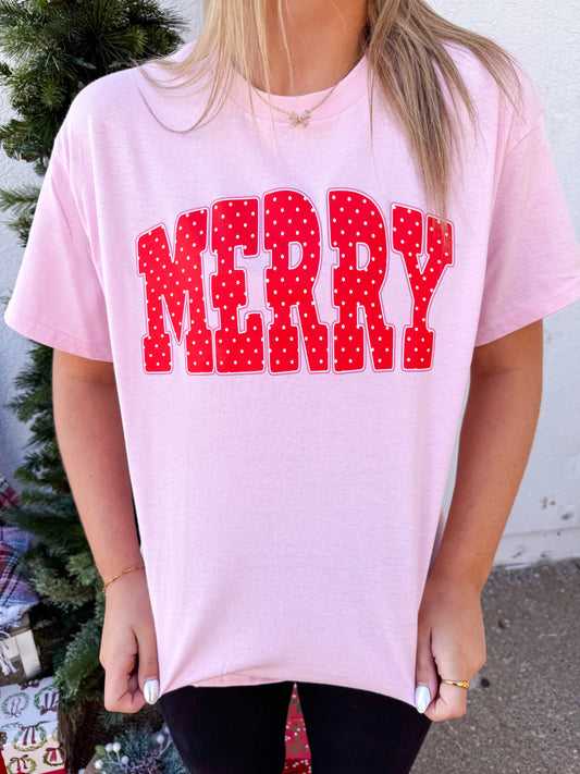 Pink Polka Dot Merry Tee