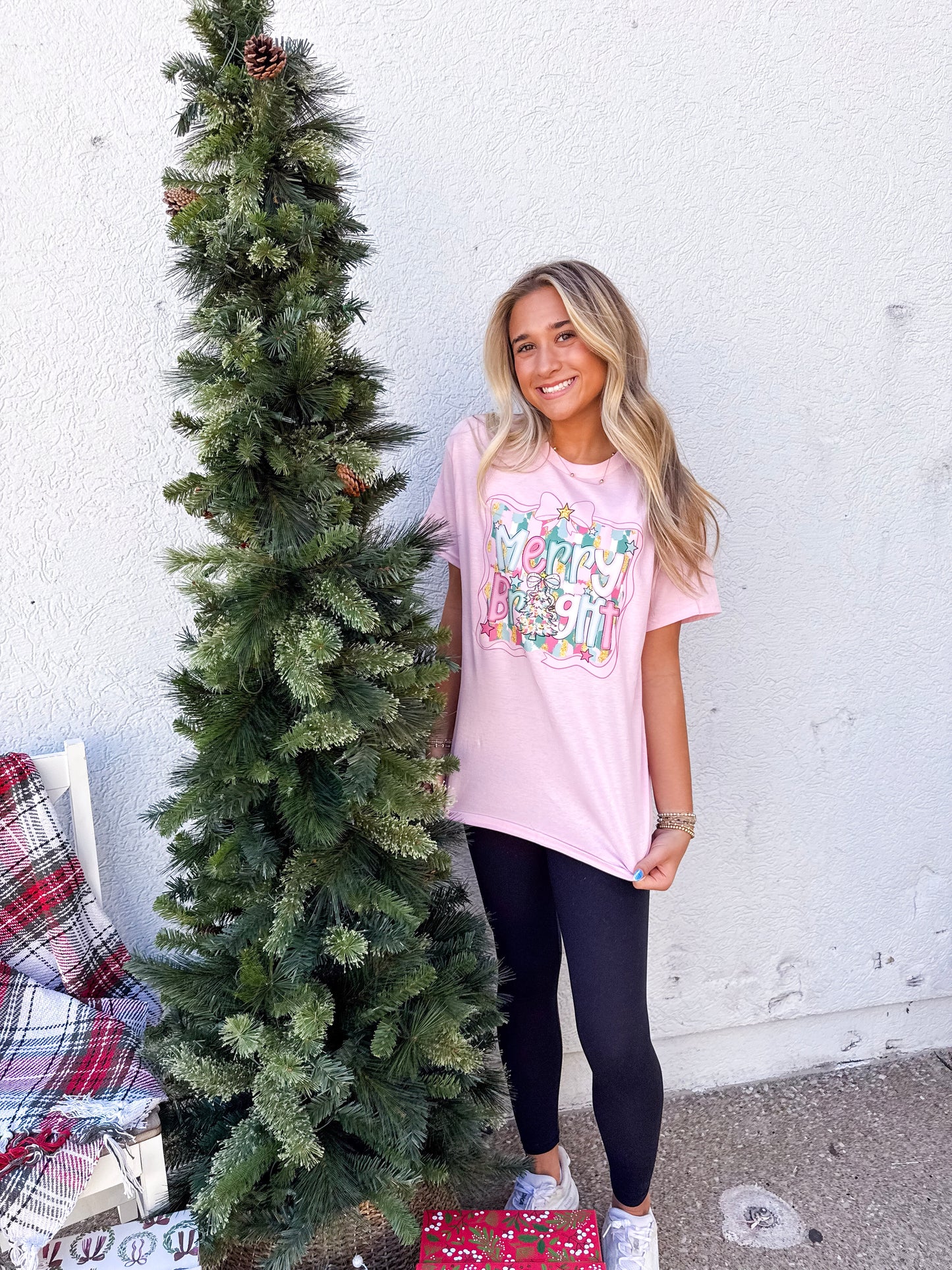 Pink Merry and Bright Tee