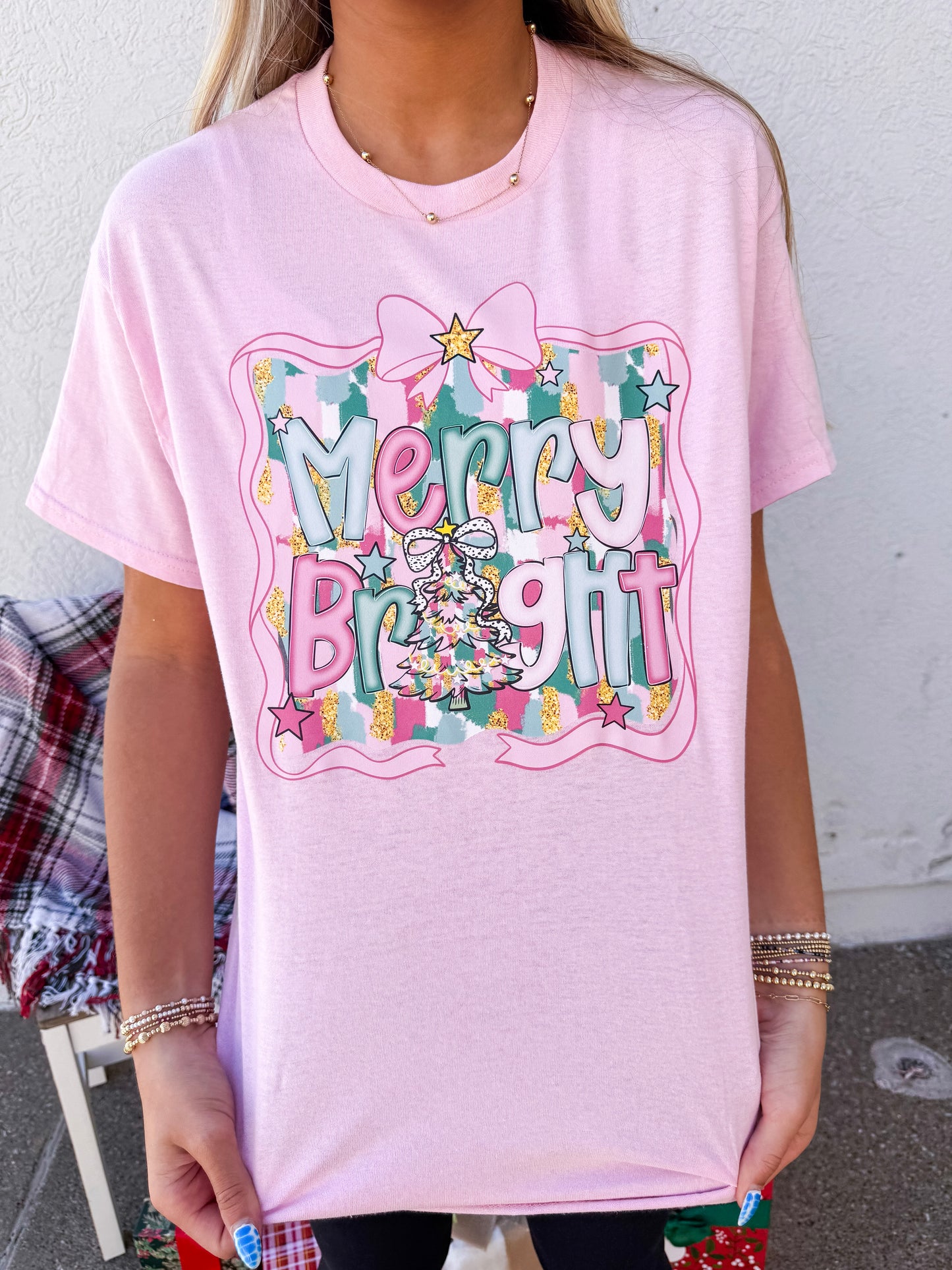 Pink Merry and Bright Tee