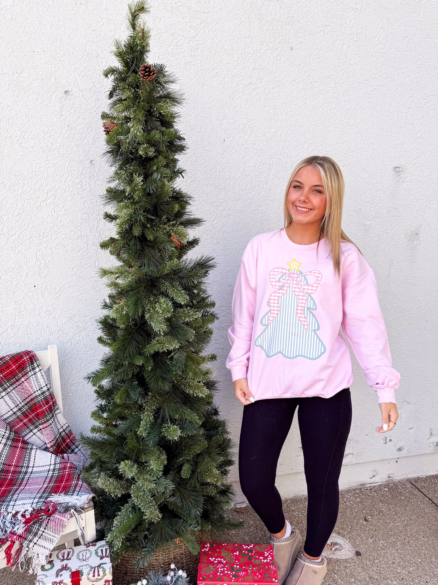 Pink Bow Tree Crewneck