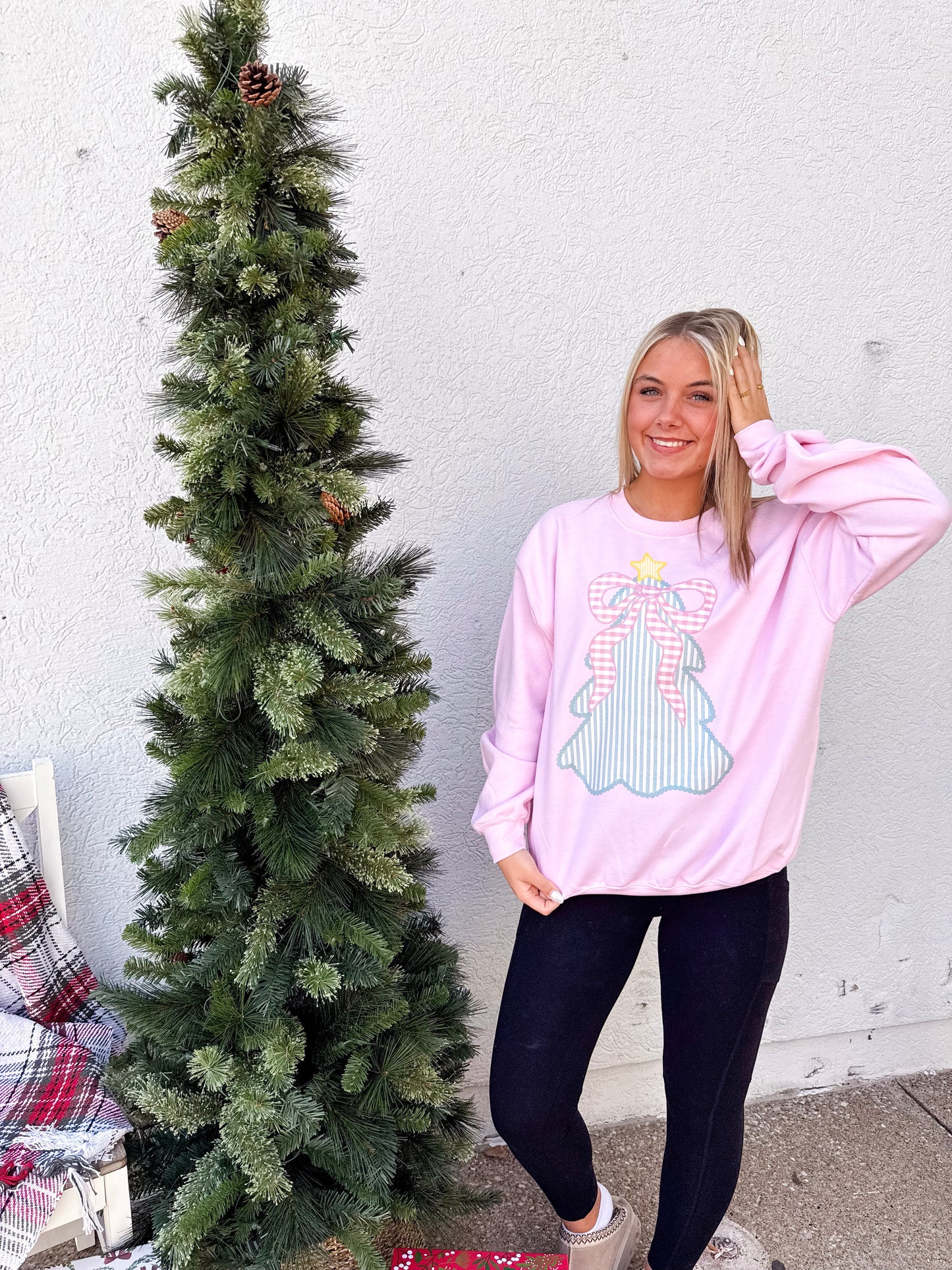 Pink Bow Tree Crewneck