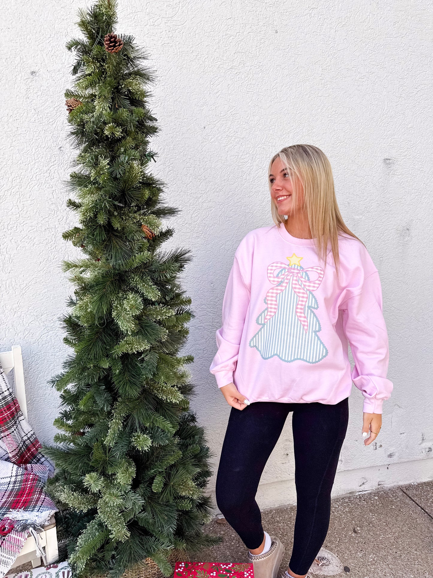 Pink Bow Tree Crewneck