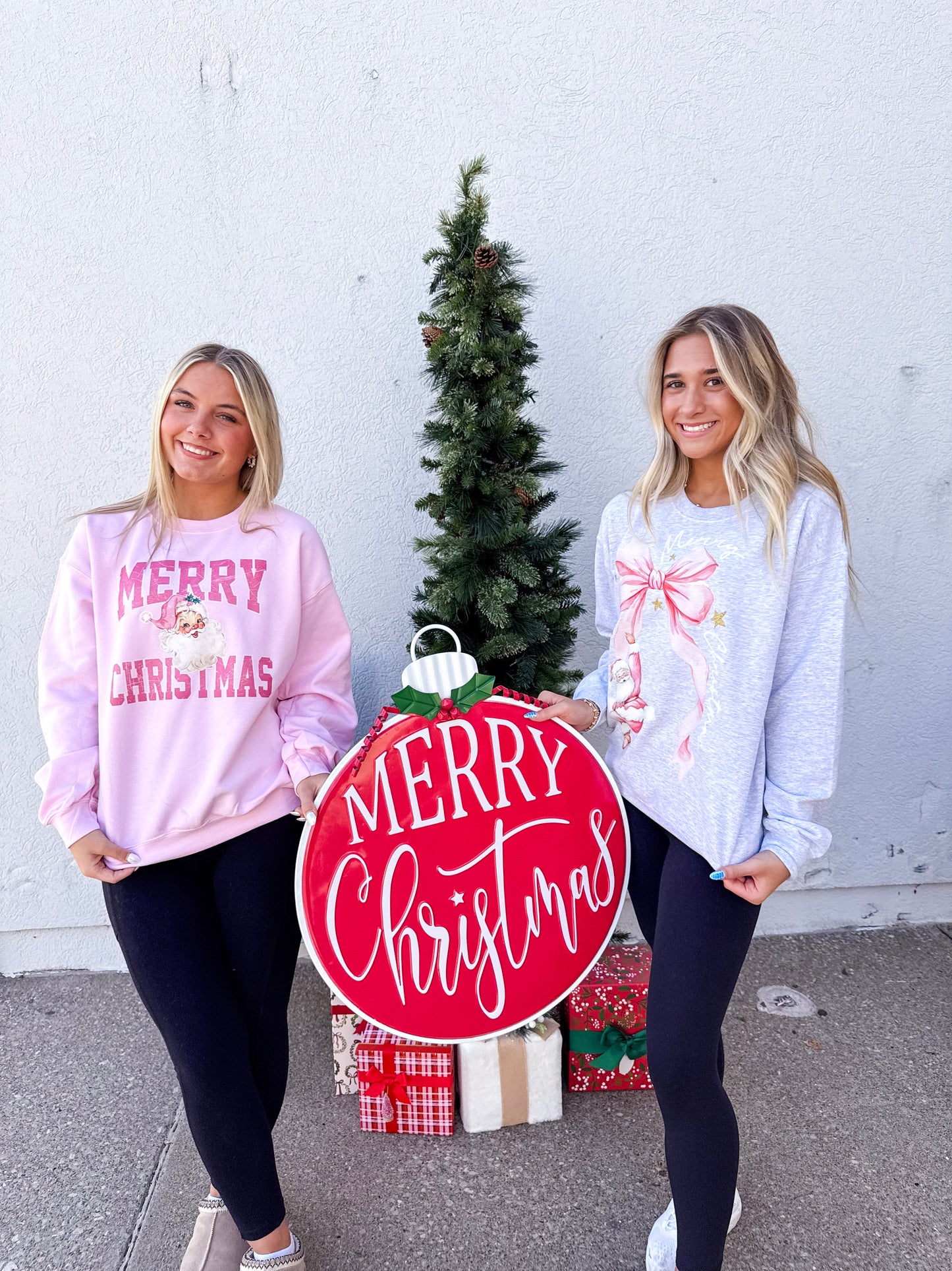 Pink Bow Merry Christmas Crewneck