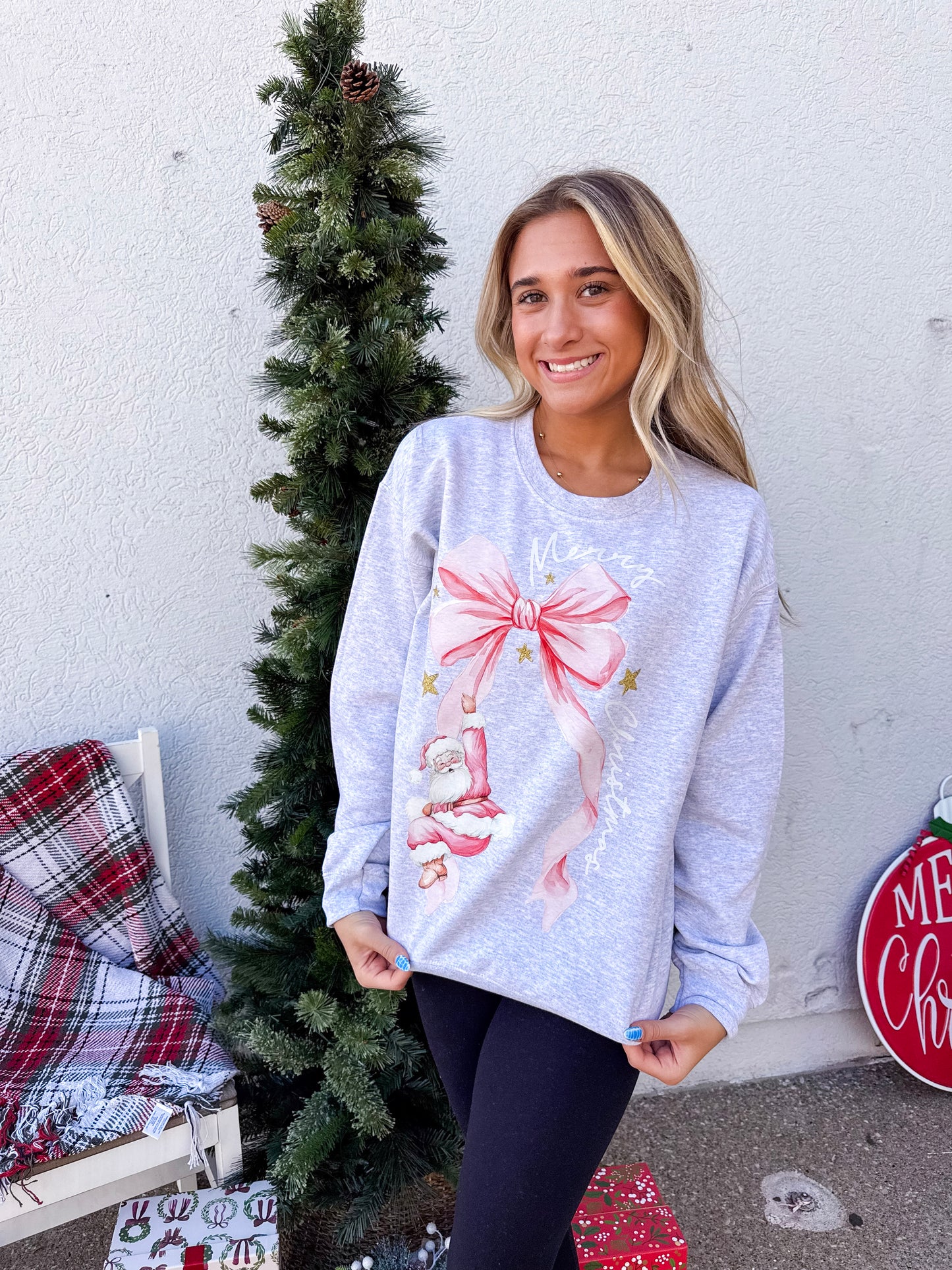 Pink Bow Merry Christmas Crewneck
