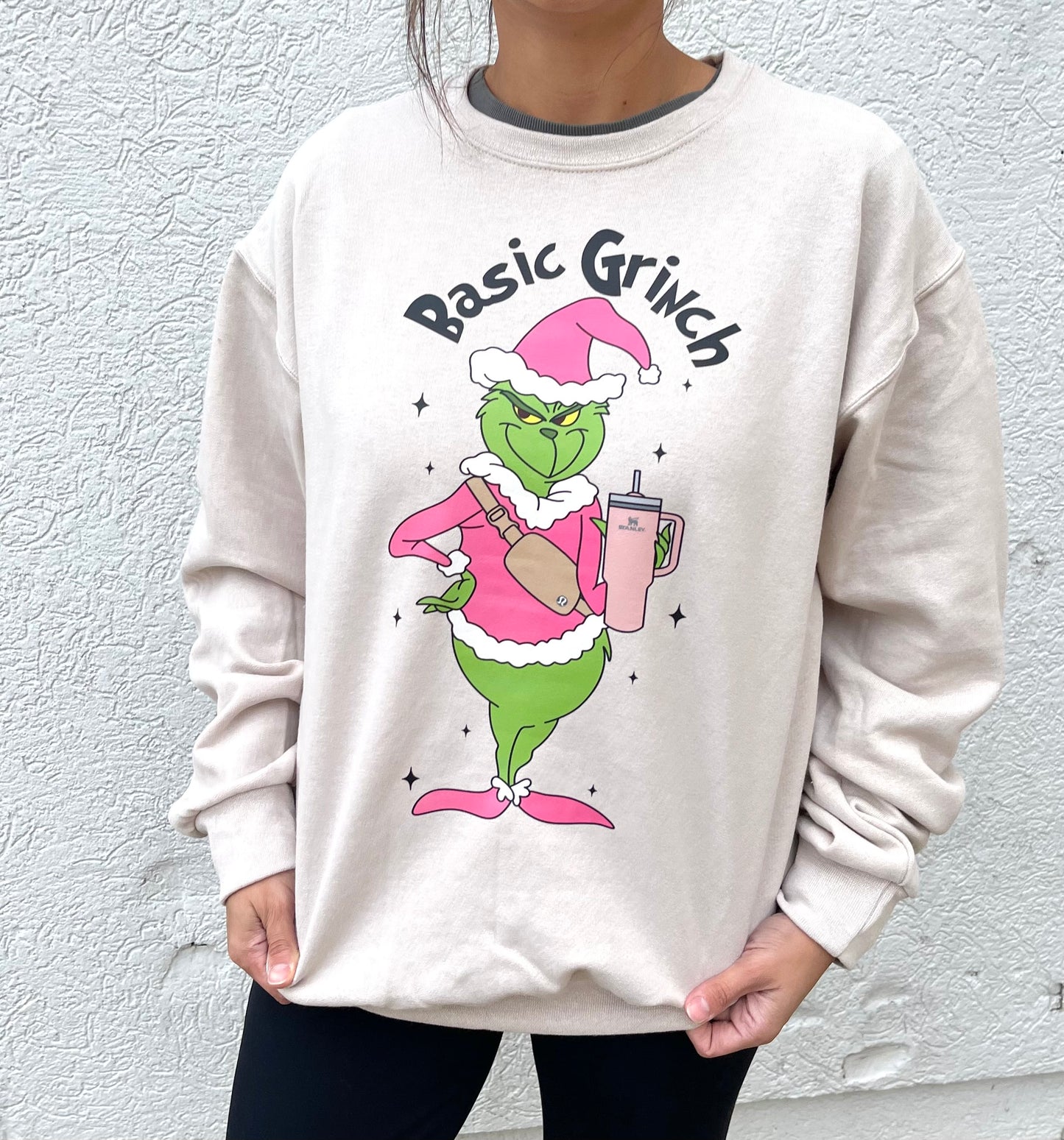 Basic Grinch Christmas Tan Crewneck Sweatshirt
