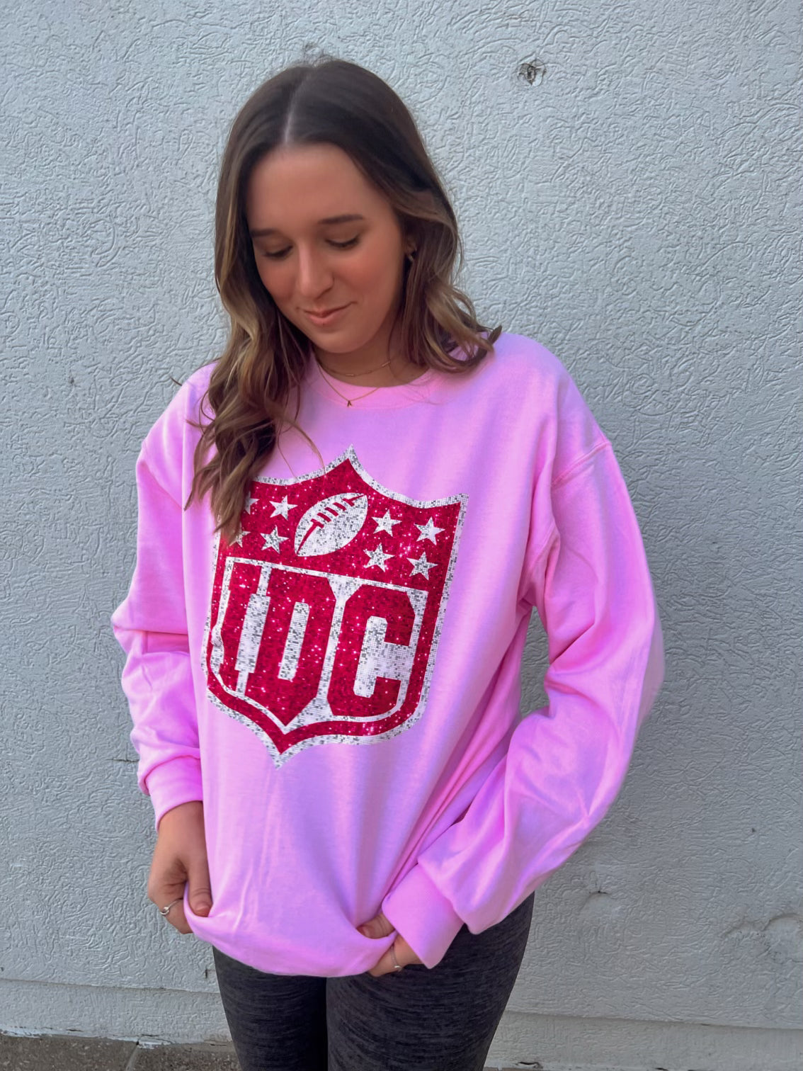 IDC Football Pink I Don't Care Crewneck Sweatshirt