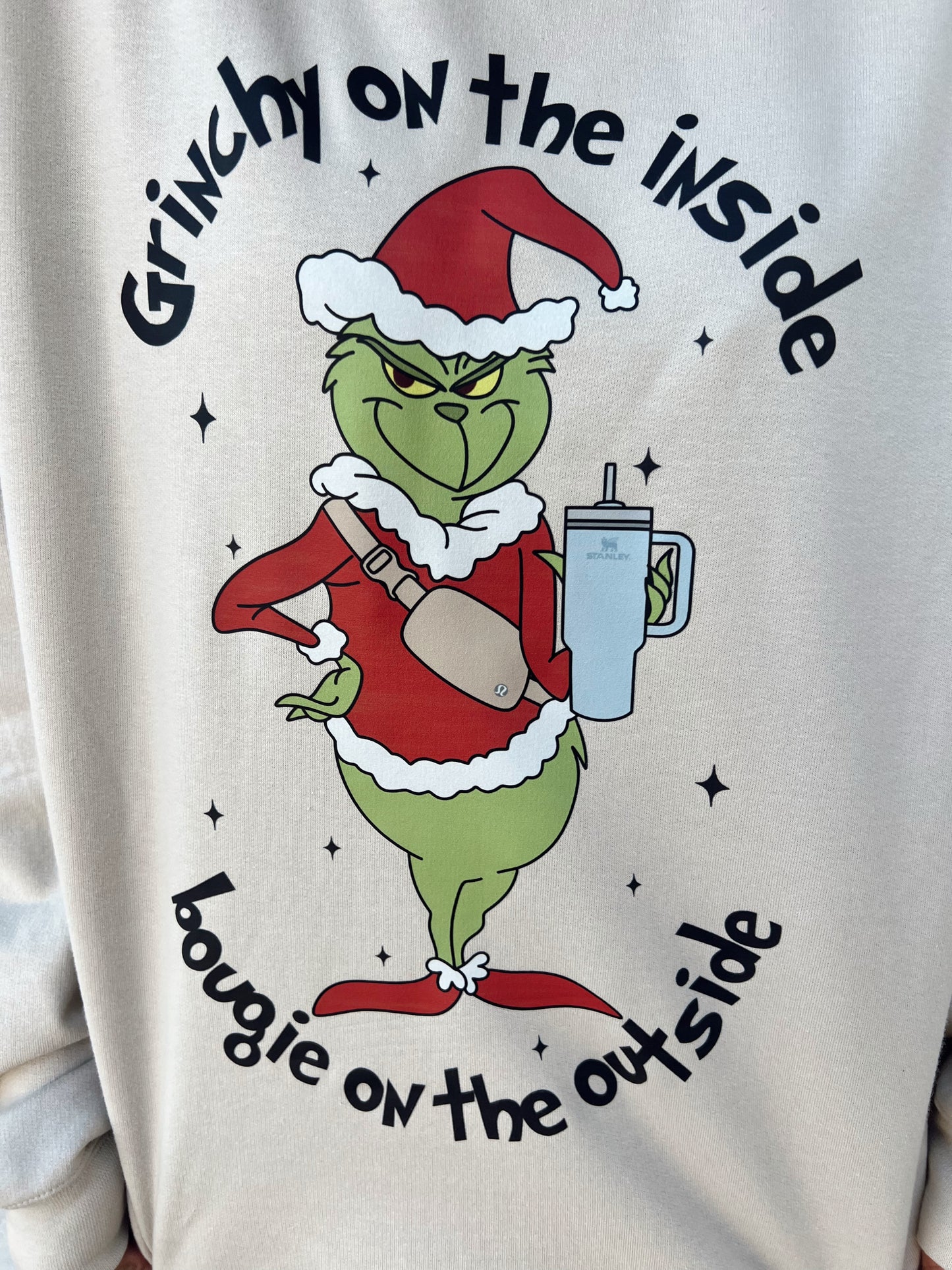 Grinchy on the inside Boujie on the Outside Christmas Crewneck Sweatshirt
