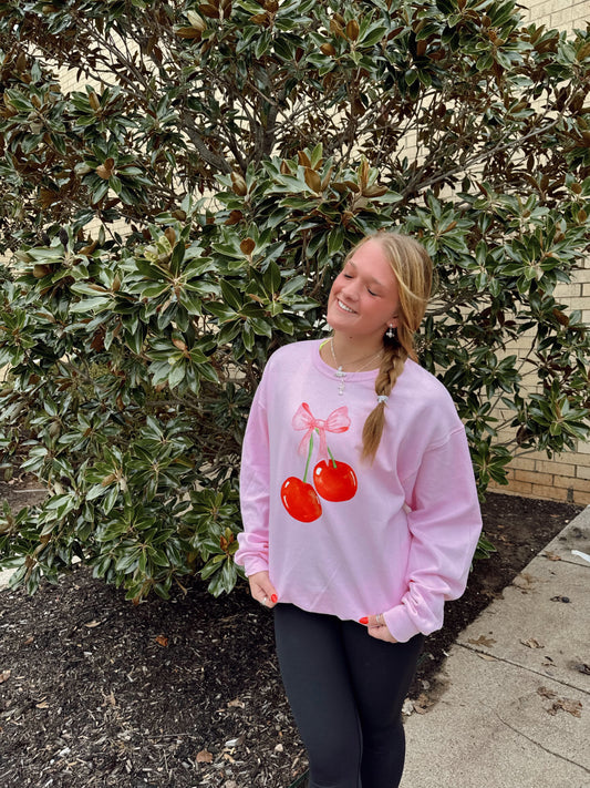 Pink Cherry Graphic Crewneck Sweatshirt
